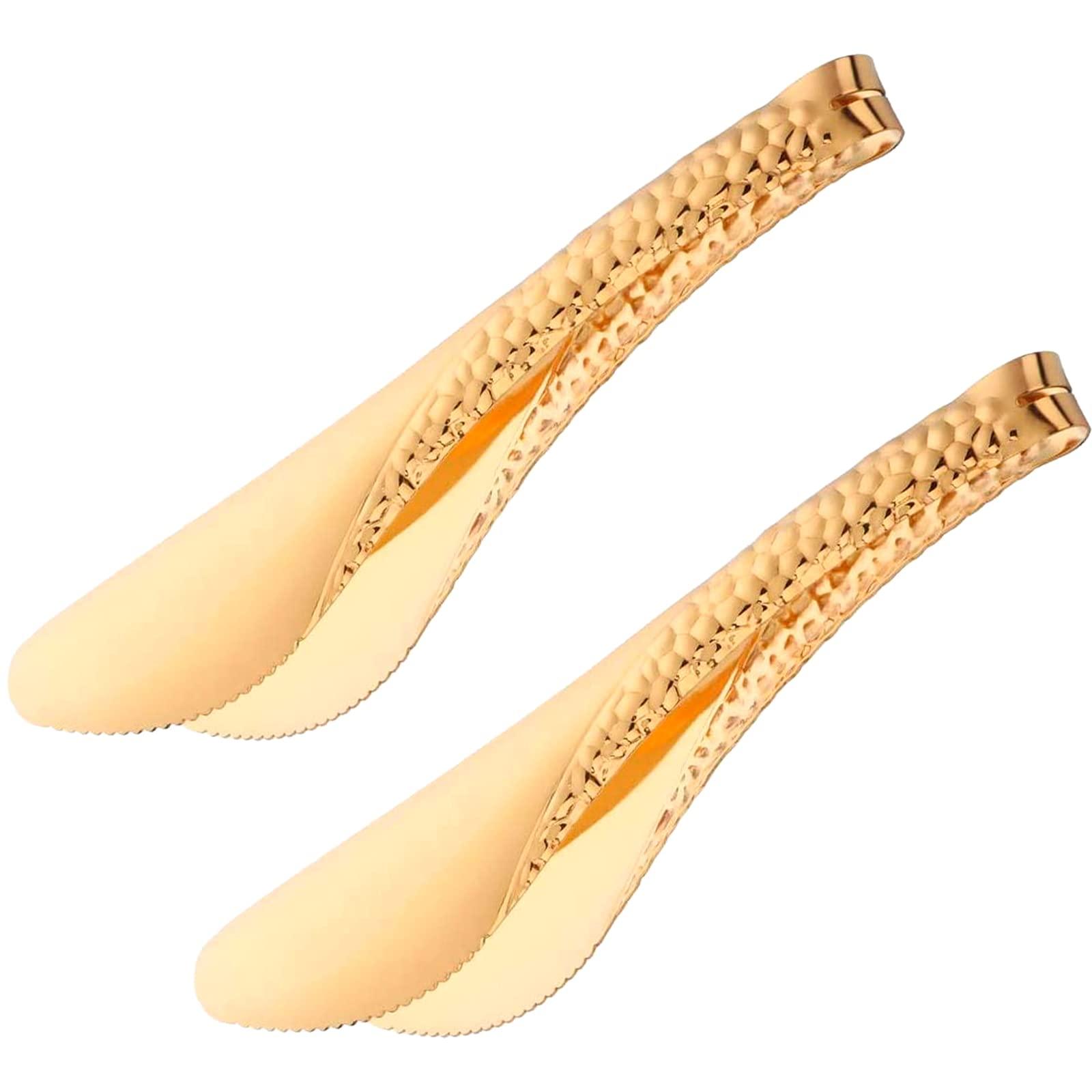 2 Pack 8 Inch Gold Salad Tongs Serving Tongs 8 Inch Stainless Steel Cooking Utensils Non-slip & Easy Grip Metal Tongs Small Tongs for Serving Appetizers Buffet Dessert Table