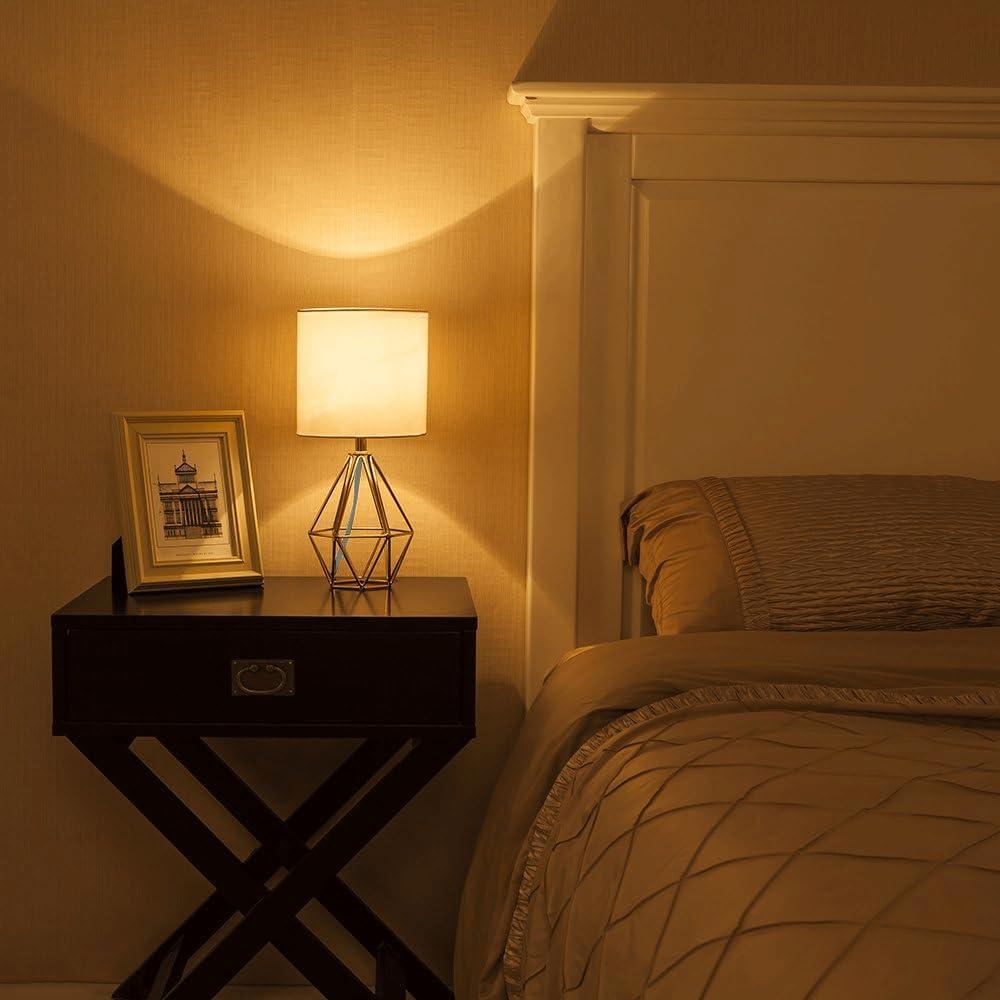 COTULIN Gold Modern Hollow Out Base Bedroom Small Table Lamp,Bedside Nightstand Lamp with Geometric Metal Base White Fabric Shade,Cute Desk Lamp for Kids Living Room - Image 7