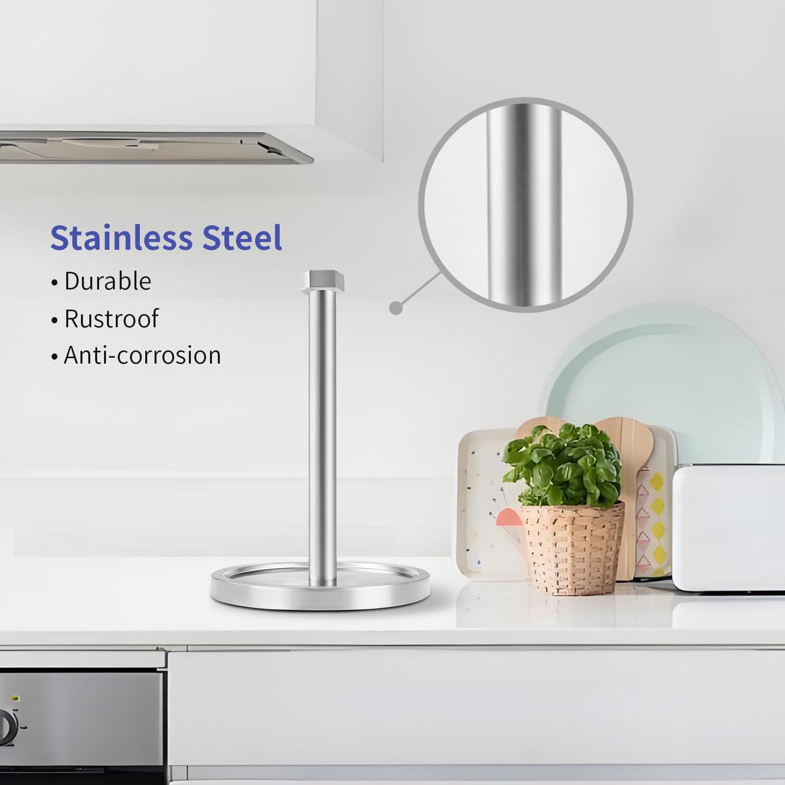 Beser·Win Paper Towel Holder Countertop, Stainless Steel Paper Towel Holder -Weighted Base, One-Handed Tear, Black Kitchen Roll Holder, Non-Slip Protect The countertop-New Silver - Image 4