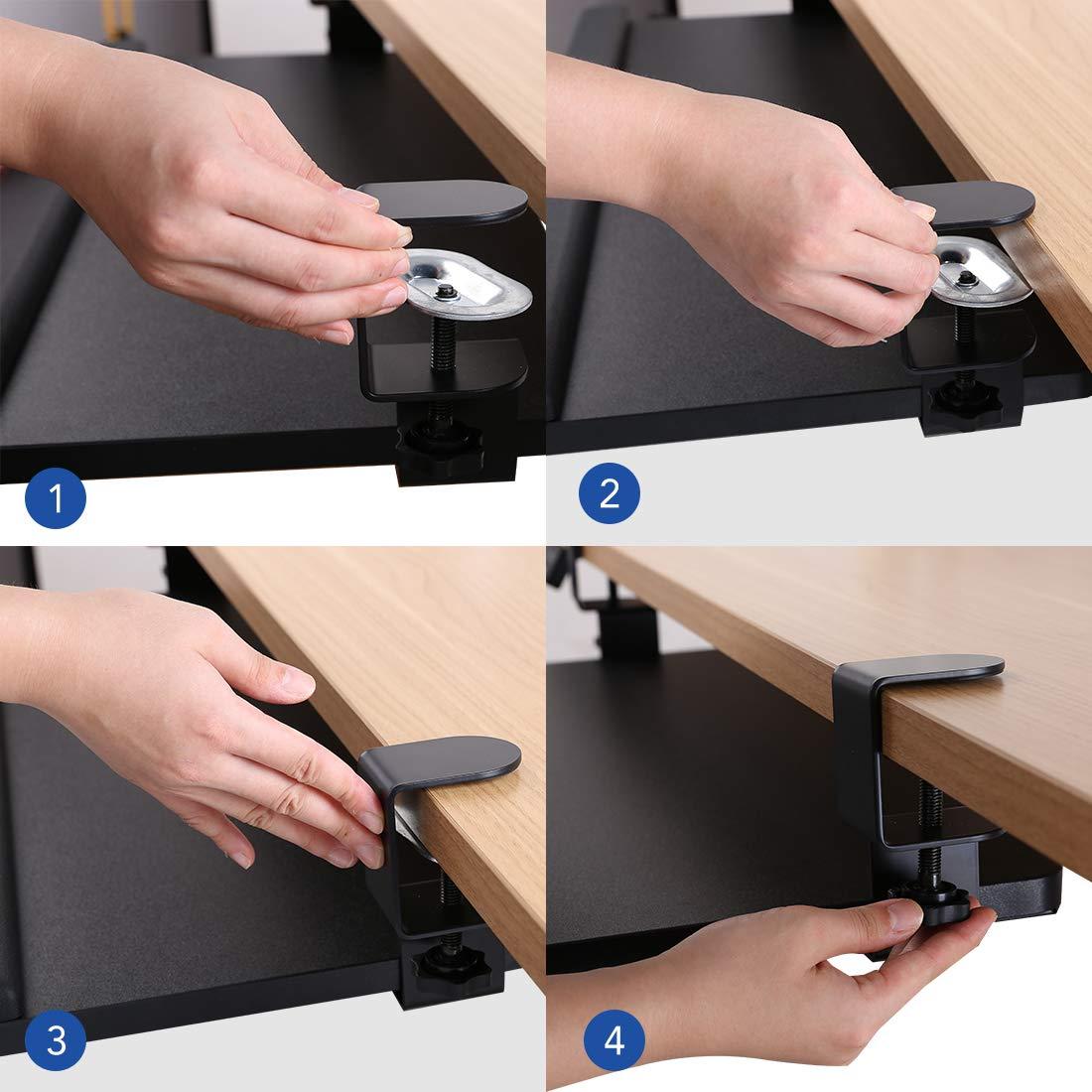 FlexiSpot Large Keyboard Tray Under Desk Ergonomic 25 (30 Including Clamps) x 12 in C Clamp Mount Retractable Adjustable Mouse Computer Keyboard Platform Tray Slide-Out Keyboard Drawer Shelf (Black) - Image 5