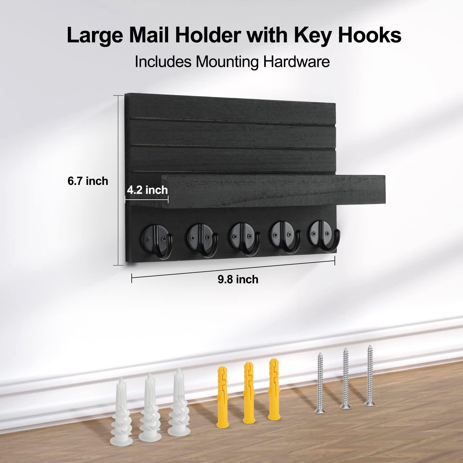 Lwenki Key Holder for Wall, Decorative Key and Mail Holder with Shelf Has Large Hooks for Bags, Coats, Umbrella – Paulownia Wood Key Hanger with Mounting Hardware (9.8”W x 6.7”H x 4.2”D) - Image 2