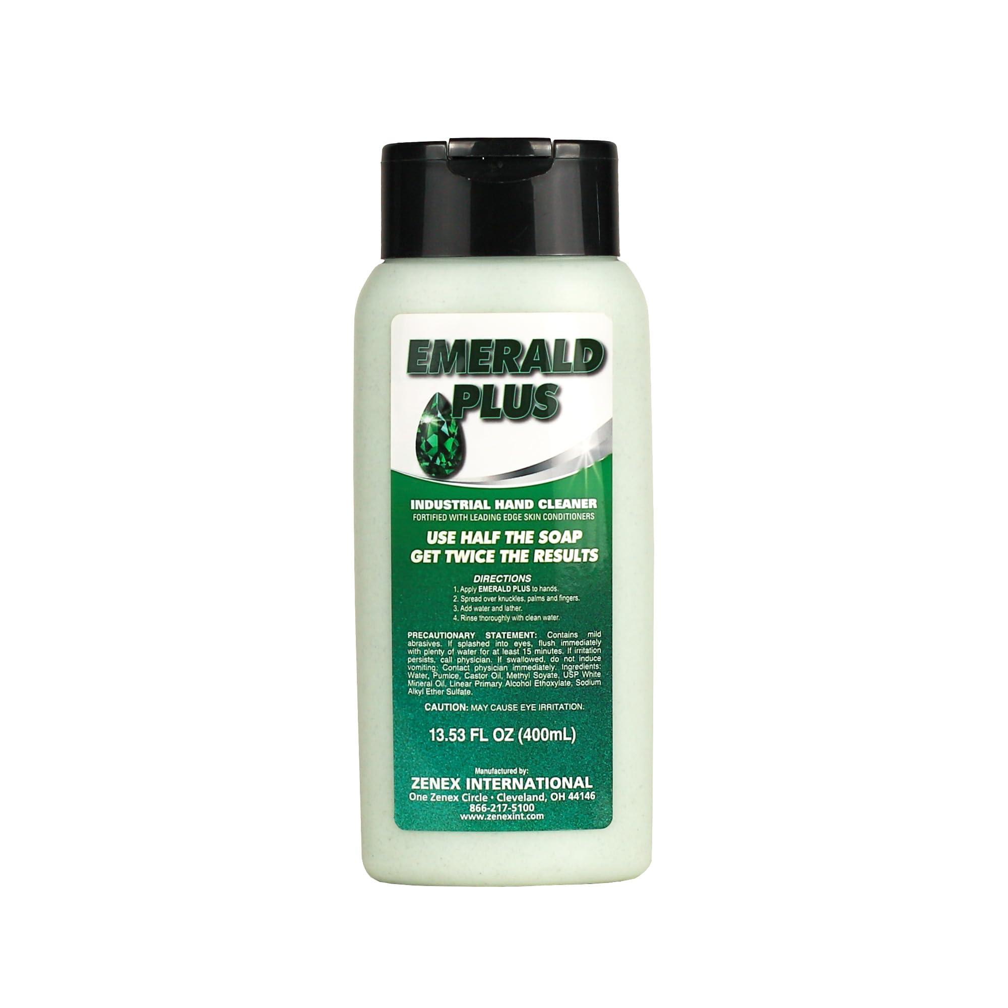 Zenex Emerald Plus Hand Soap - Industrial Hand Cleaner for Mechanics | Heavy Duty Detergent & Pumice Shop Soap| Dissolves Grease, Oil, Tar, Paint | Lemon Scent | Moisturizing | 400 ml (1 Count)