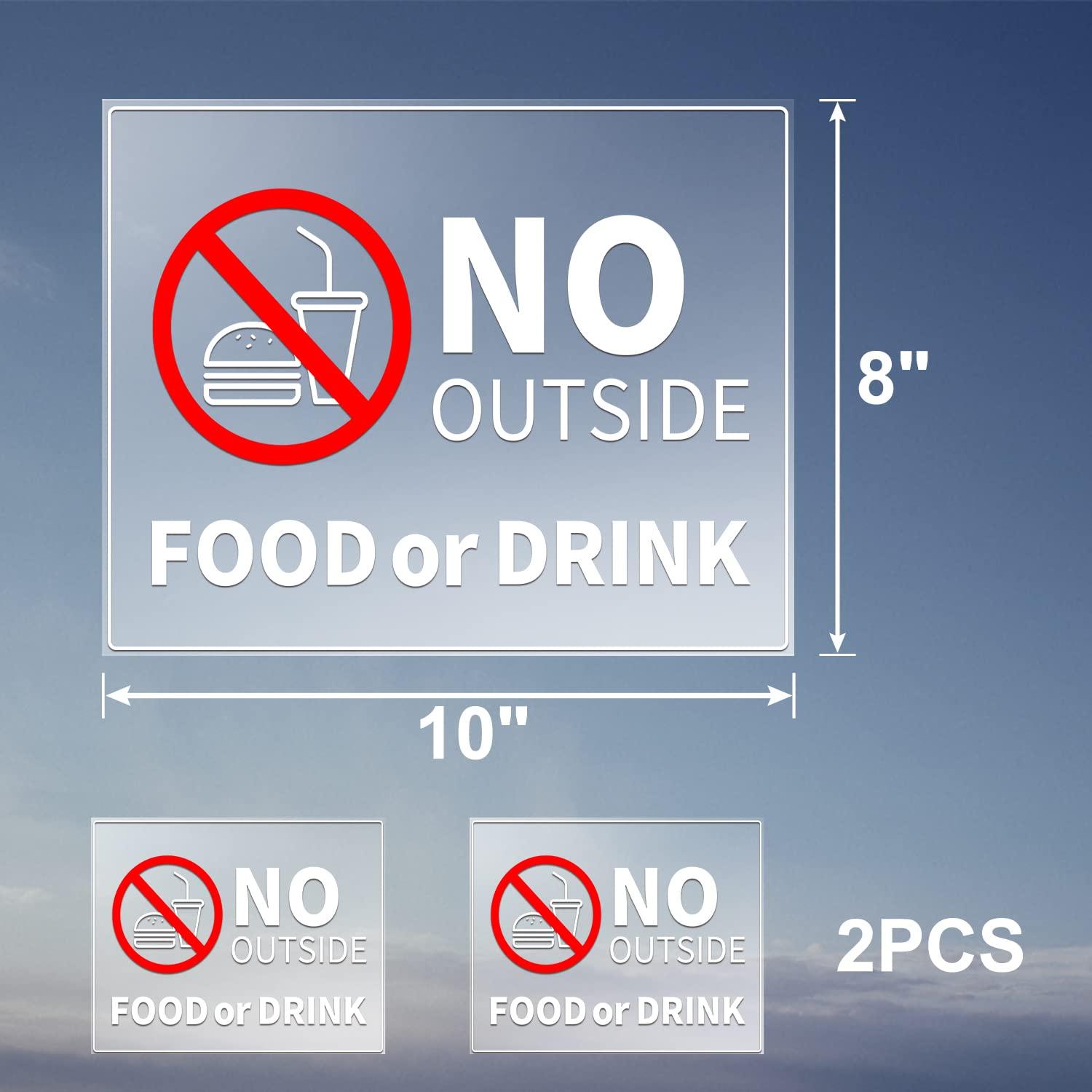No Outside Food or Drink Sign Sticker 10x8 Inch Vinyl Window Door Signs Business Removable Waterproof Decal 2 Pack - Image 2