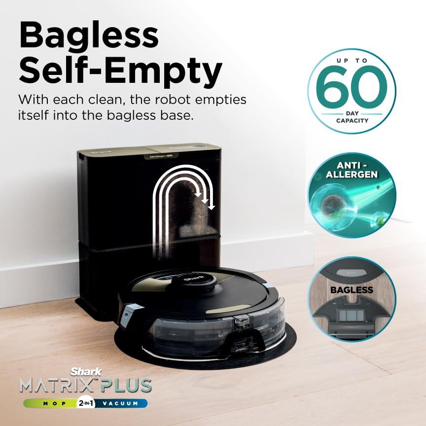 Shark Robot Vacuum & Mop Combo, Powerful Suction, Matrix Plus, 60-Day Debris Capacity, HEPA Bagless Self Empty Base, Sonic Mopping, Home Mapping for Pet Hair - Carpets & Hardfloor, AV2610WA - Image 8