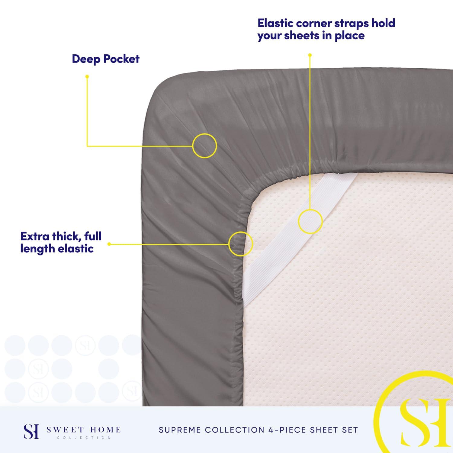 Queen Size Bed Sheets - Breathable Luxury Sheets with Full Elastic & Secure Corner Straps Built In - 1800 Supreme Collection Extra Soft Deep Pocket Bedding Set, Sheet Set, Queen, Gray - Image 5