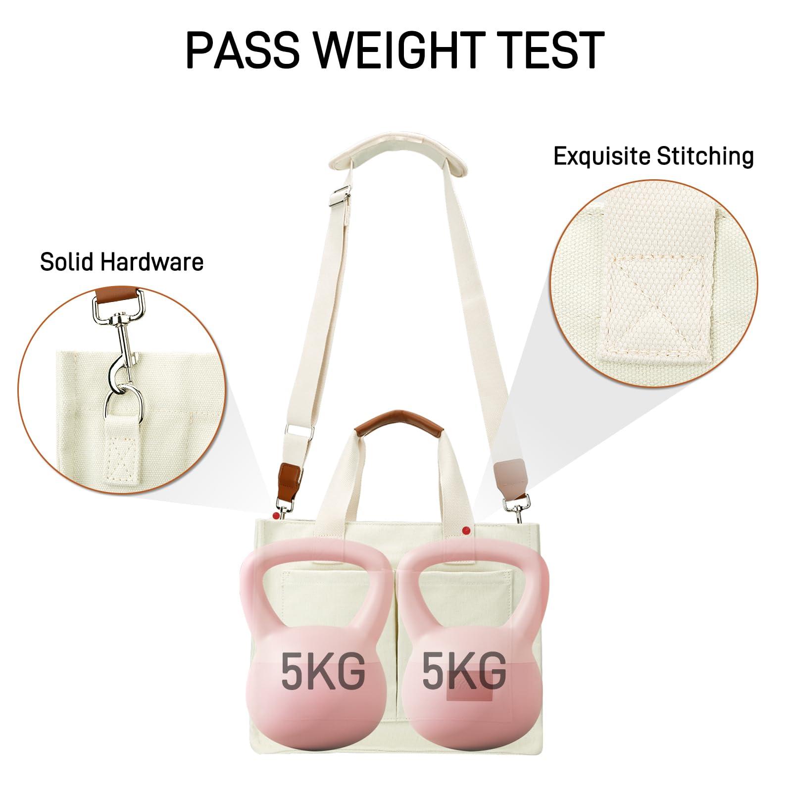 KKXIU Large Canvas Tote Bag for Women with Zipper and Compartments Crossbody Work Bible Messenger Purse Bag With Pockets - Image 4