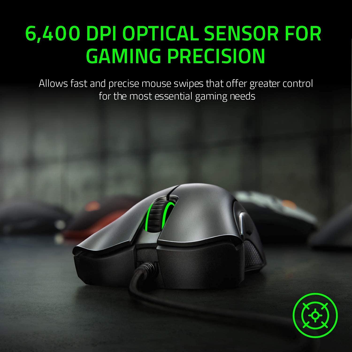 Razer DeathAdder Essential Gaming Mouse: 6400 DPI Optical Sensor - 5 Programmable Buttons - Mechanical Switches - Rubber Side Grips - Classic Black - Image 2