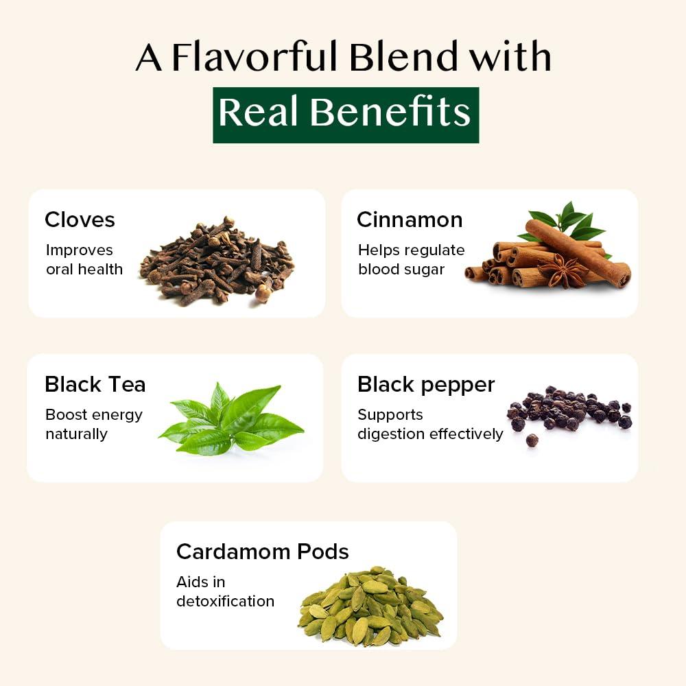 VAHDAM, India's Original Masala Chai Tea Bags (15 Count) Non GMO, Gluten Free, No Added Flavoring | Blended w/Savory Exotic Spices | Individually Wrapped Pyramid Tea Bags | Direct from Source - Image 4