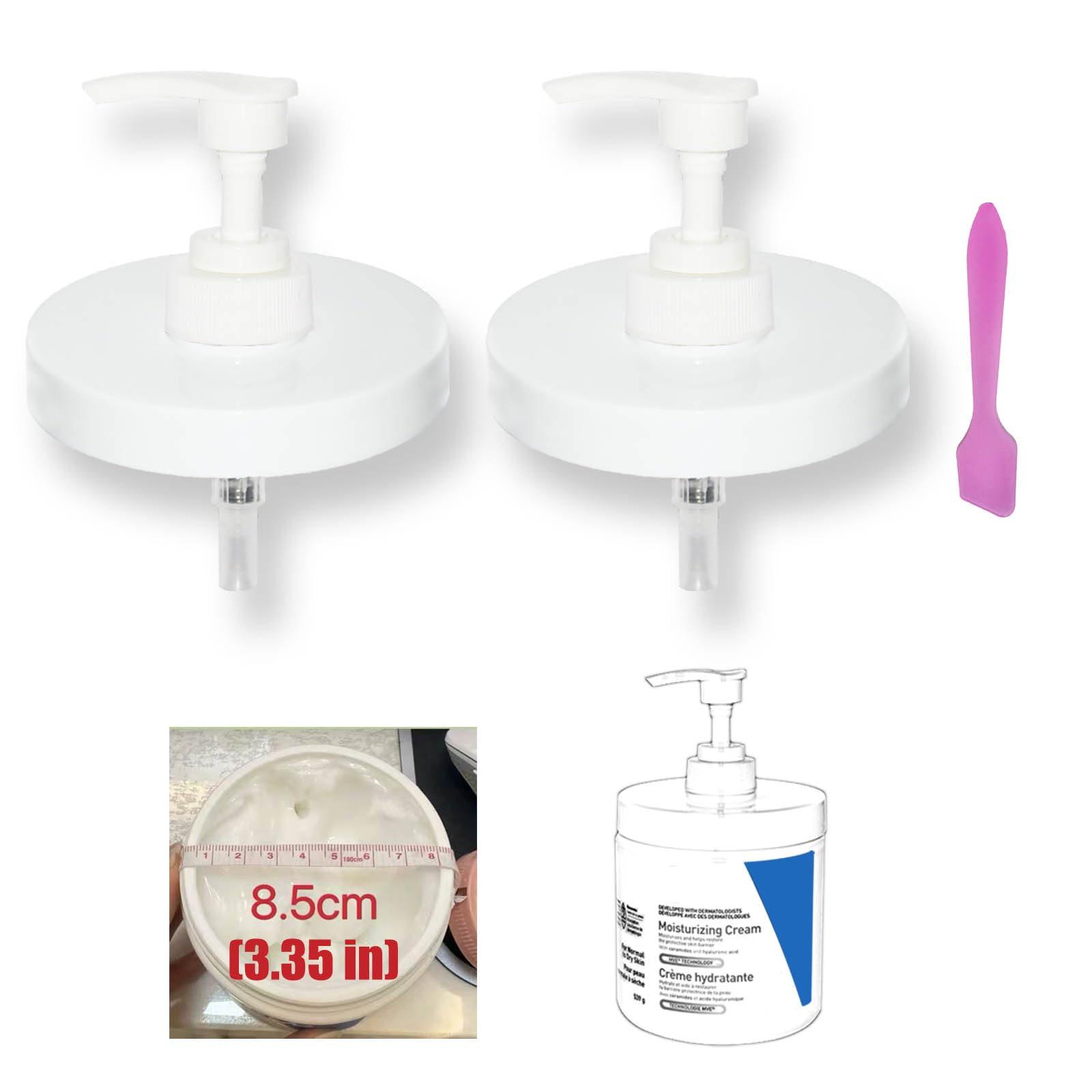 Pump Lid Compatible with CeraVe Moisturizing Cream 3.35"/8.5cm Opening, One-Touch Dispenser, Mess-Free Twist-On Design, 2 Pack with a Spatula, Skincare Organizer Essential