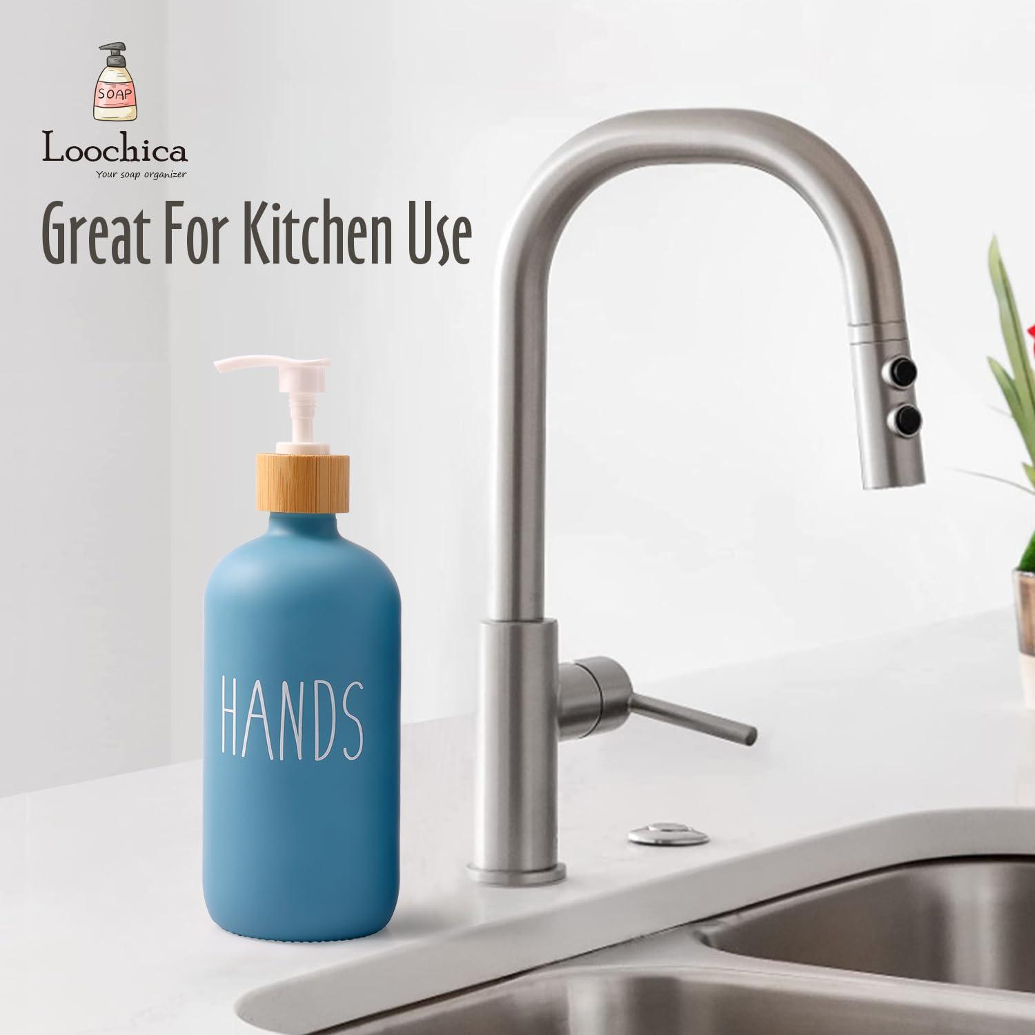 Loochica Blue Glass Kitchen Soap Dispenser, Detergent Dispenser or Hands Soap Dispenser for Kitchen Sink, Blue Soap Dispenser, Modern Blue Decor Soap Pump for Kitchen Organization - Image 6