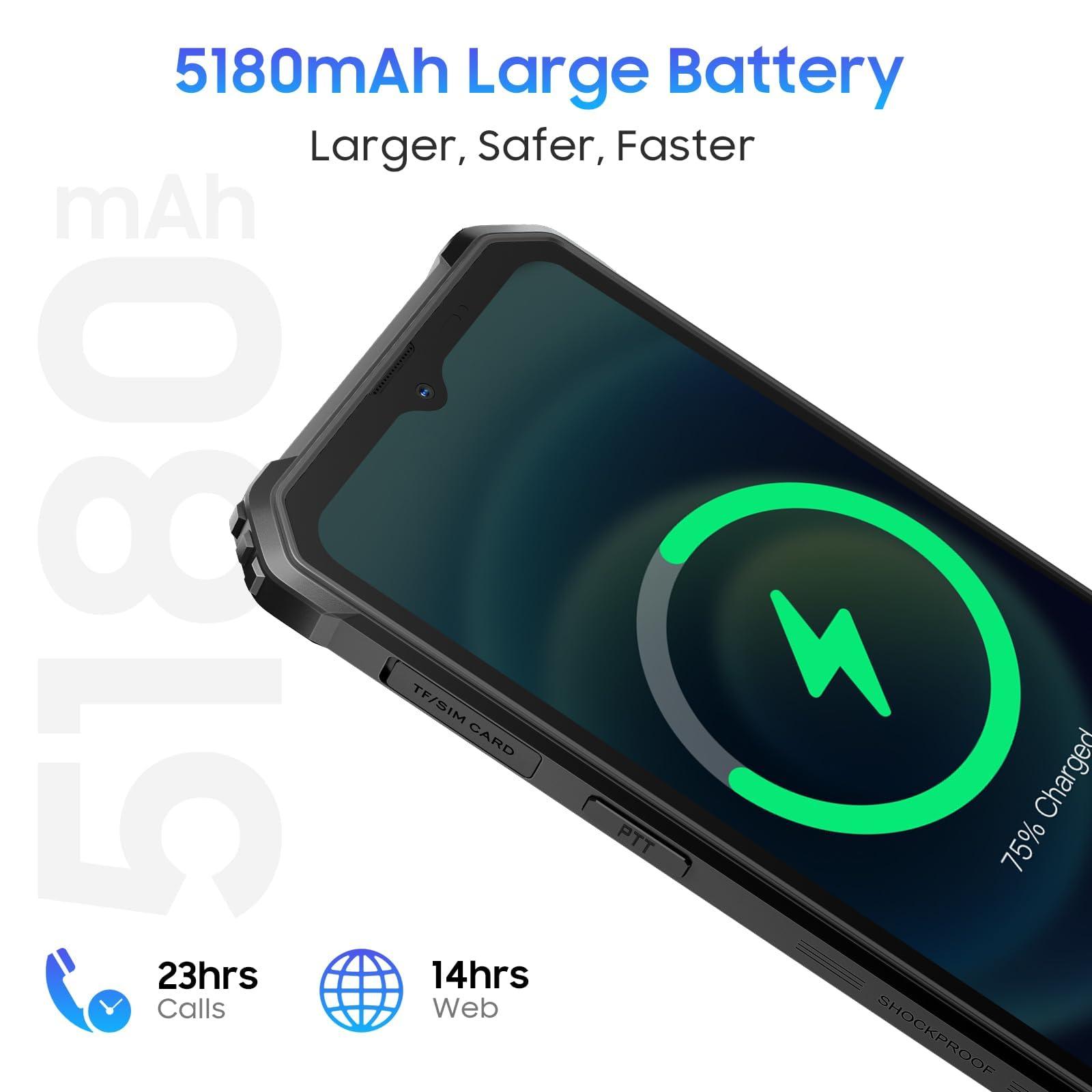 Blackview Phone BV4800, Android 13 4GB+32GB 2TB Expand Rugged Smartphone, 6.56" Incell Screen 5180mAh Rugged Phone, 4G T-Mobile Dual SIM Rugged Smartphone Unlocked, IP69K, 3 Card Slots/Face ID-Black - Image 3