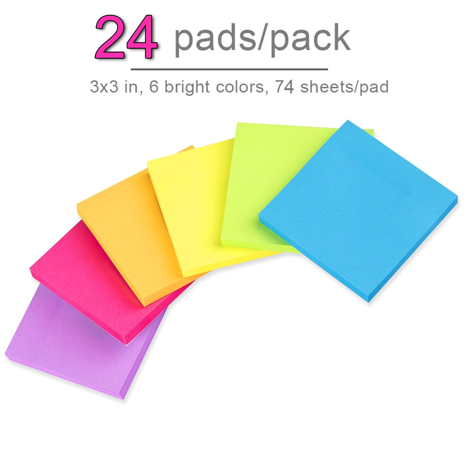 (24 Pack) Sticky Notes 3x3 in Post Bright Stickies Colorful Super Sticking Power Memo Pads, Strong Adhesive, 74 Sheets/pad - Image 4