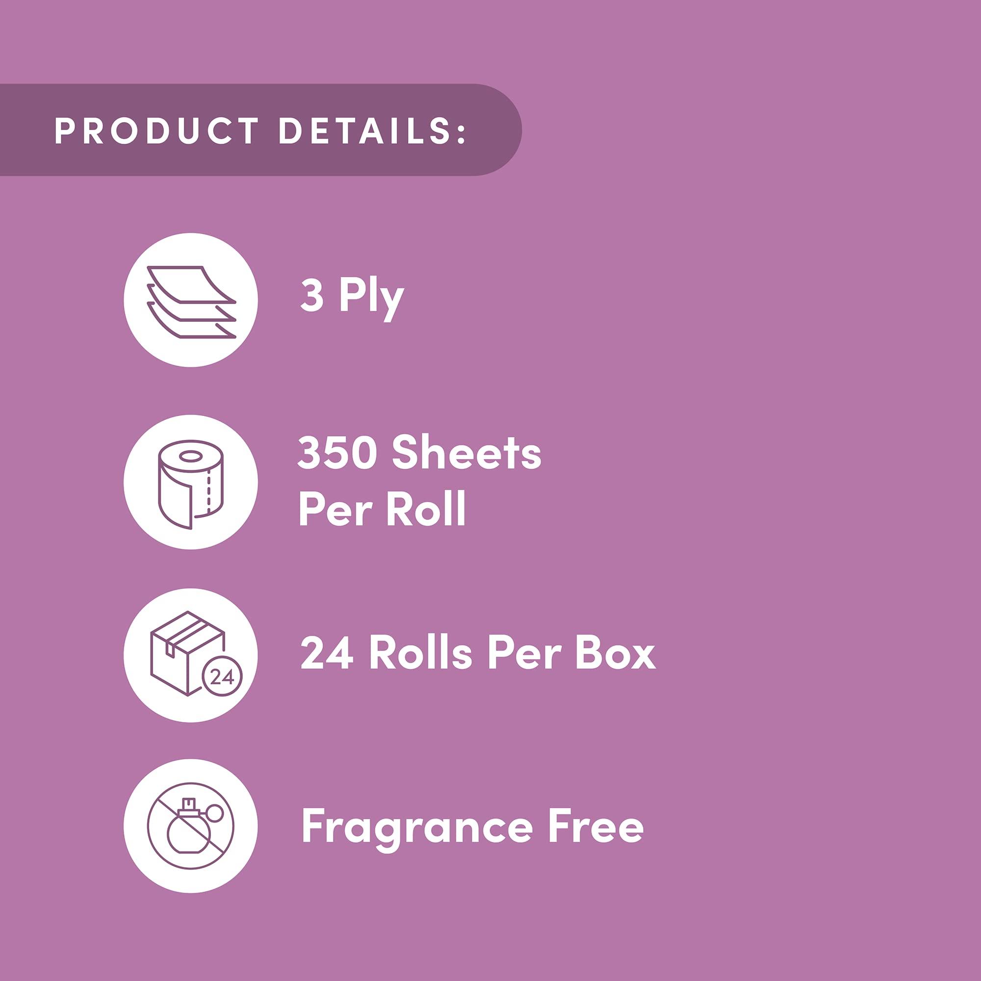 Amazon Aware 100% Bamboo 3-Ply Toilet Paper, Unscented, 24 Rolls, FSC Certified, 350 Sheets, 8400 Count, Pack of 24, Plastic-Free - Image 3