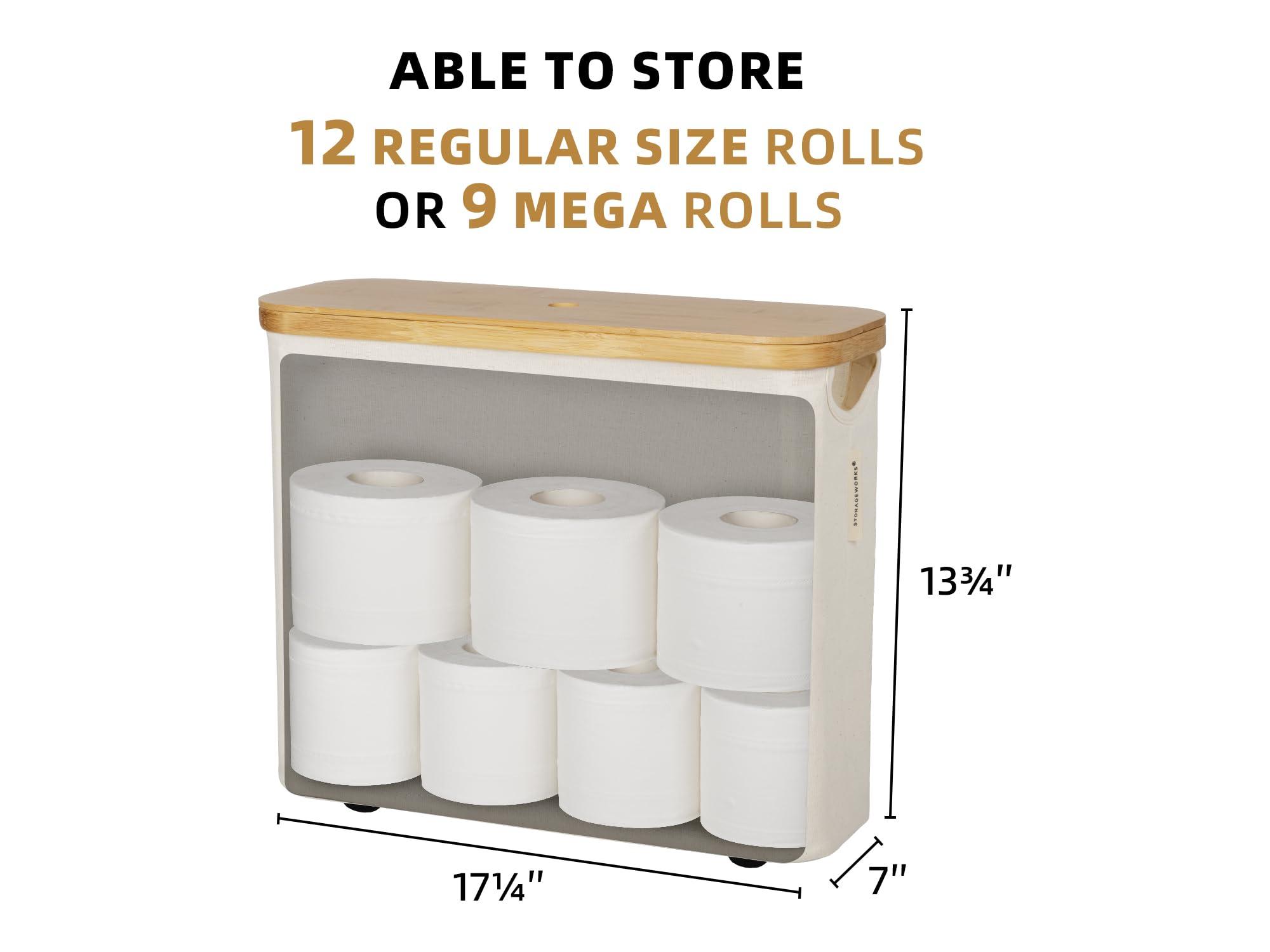 StorageWorks Toilet Paper Storage Basket, Papers Container with Bamboo Lid, Medium Toilets Holder for Up to 9 Mega Rolls, Organizer for Bathroom, Beige, 1 Pack - Image 3