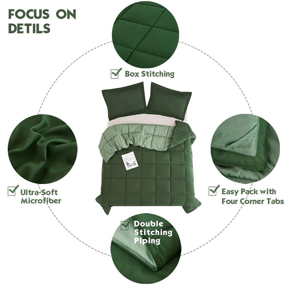 HIG 3pc Green Queen Size Comforter Set - All Season Reversible Down Alternative Comforter with Two Shams - Quilted Duvet Insert with Corner Tabs - Box Stitched Blanket - Breathable, Soft, Fluffy - Image 7