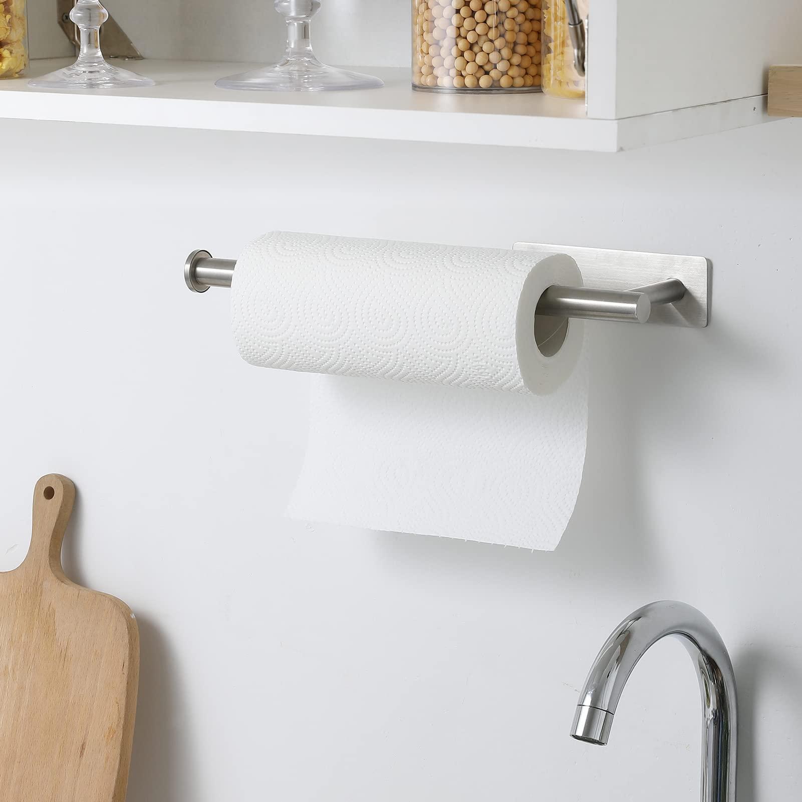 theaoo Under Cabinet Paper Towel Holder for Kitchen, Adhesive Paper Towel Roll Rack for Bathroom Towel, SUS304 Stainless Steel Wall Mount, Both Available for Adhesive and Screws - Image 7