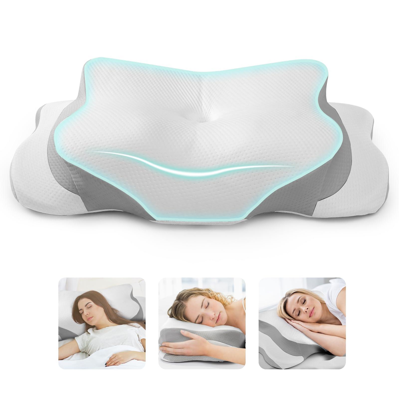 Ericbestseller Cervical Neck Pillow for Pain Relief - Memory Foam Cooling Pillow for Side Sleepers, Adjustable Orthopedic Pillow with Removable Breathable Cover, Neck Support Pillow for Adults