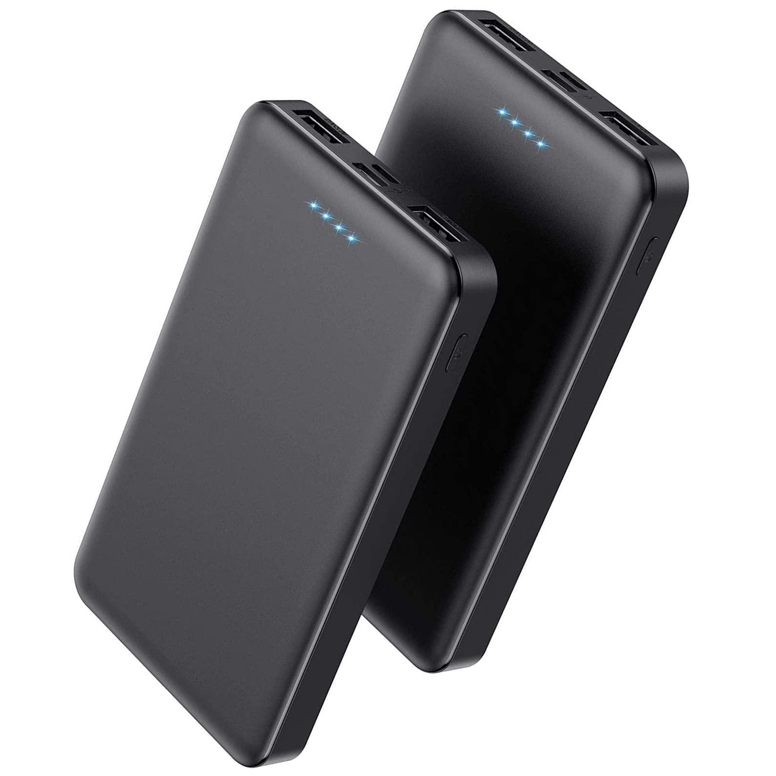 [2 Pack]Portable Charger Power Bank 10000mAh,Ultra Slim Portable Phone Charger with USB C Input & 2 Output Backup Charging External Battery Pack Compatible with iPhone 16/15/14/13/12,Android Phone etc