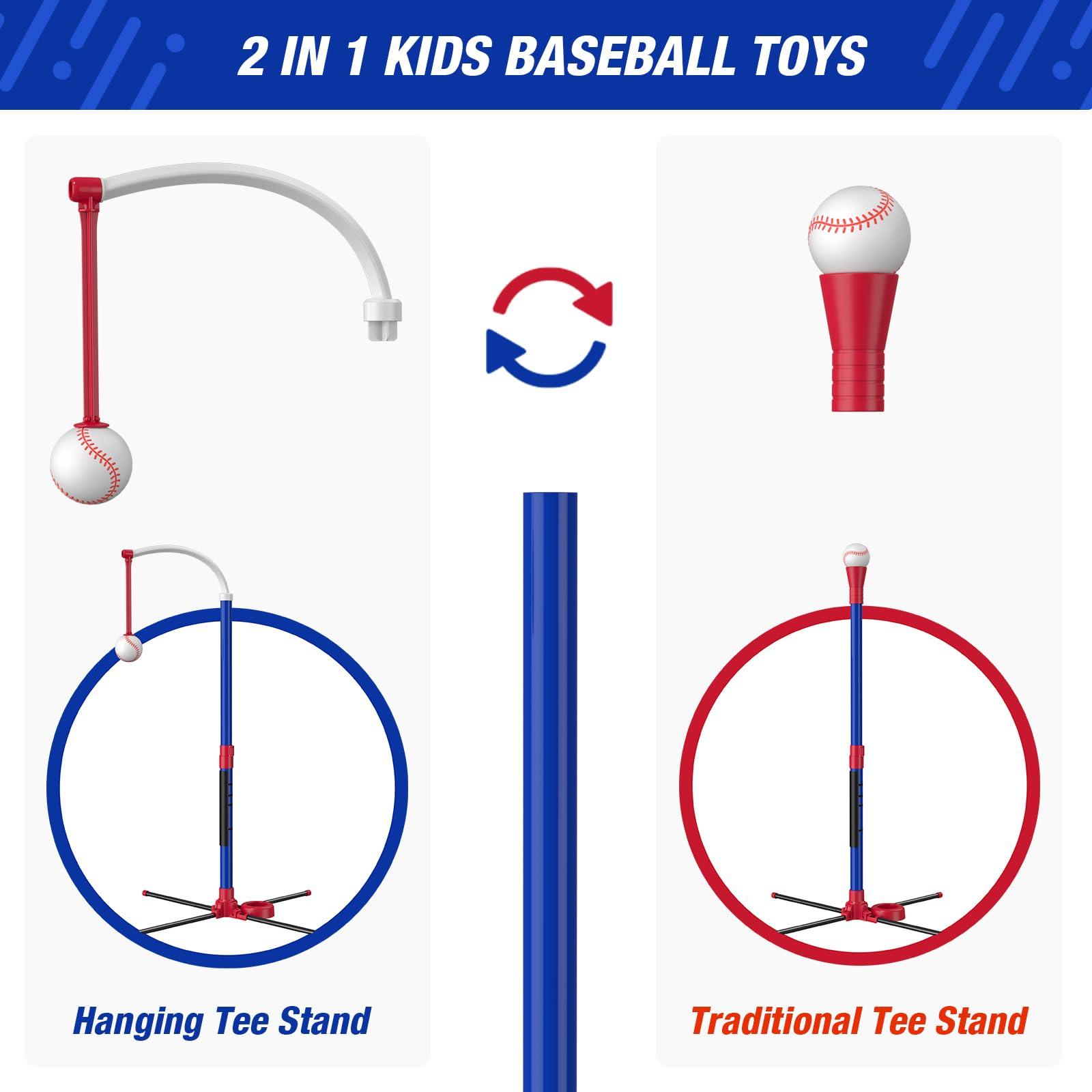 HYES 3-in-1 Baseball Set for Kids 3-5 - Tee Ball Stand, Hanging Tee, Ball Launcher and 6 Softballs - Adjustable Height, Indoor/Outdoor Sport Gifts for Boys, Blue - Image 8