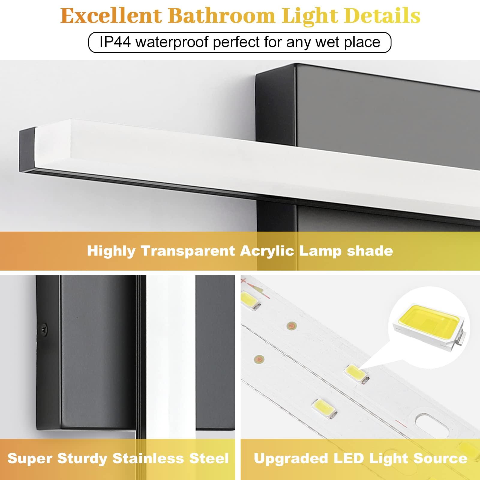 Combuh LED Bathroom Vanity Light Bar 16 Inch 9W Black IP44 Bathroom Light Fixtures Over Mirror Modern Bath Wall Lighting Fixture Sconce Indoor Cool White 6000K - Image 3