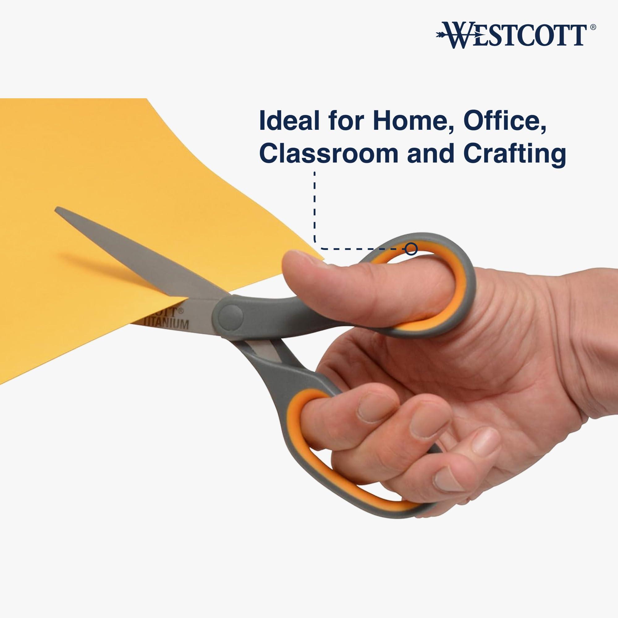 Westcott Titanium Bonded Scissors, Soft Handle, 8", Straight, Gray/Yellow, 6-Pack - Image 4