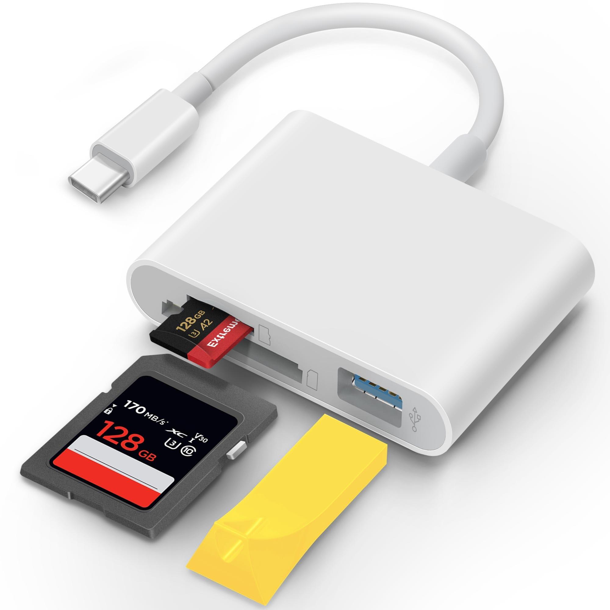 MujuDoler USB C SD Card Reader for iPhone 15 16 iPad Mac 3 in 1 USB-C Memory Trail Camera Card Adapter with Dual Slots & USB Port for Mac MacBook Pro/Air/Mini Android Laptop More USBC Typec Devices
