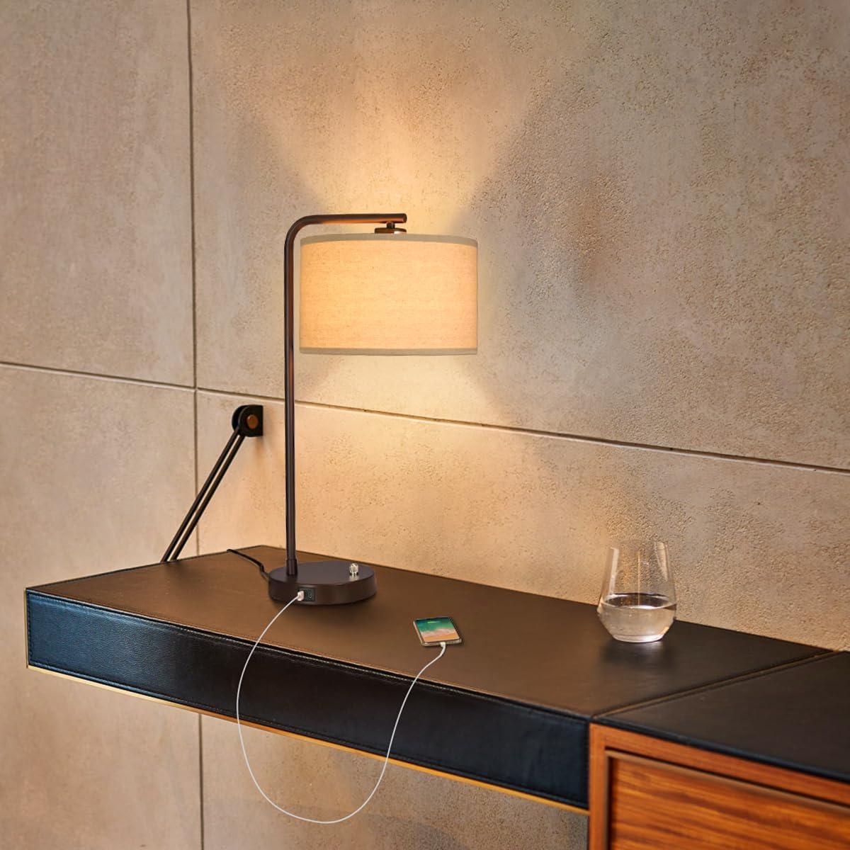 Table Lamp with USB C+A Ports, Fully Stepless Dimmable Modern Bedside Nightstand Lamp, Tall Reading Desk Lamp for Bedroom, Living Room, Study Room, Office, 9W 3000K LED Bulb Included - Image 5