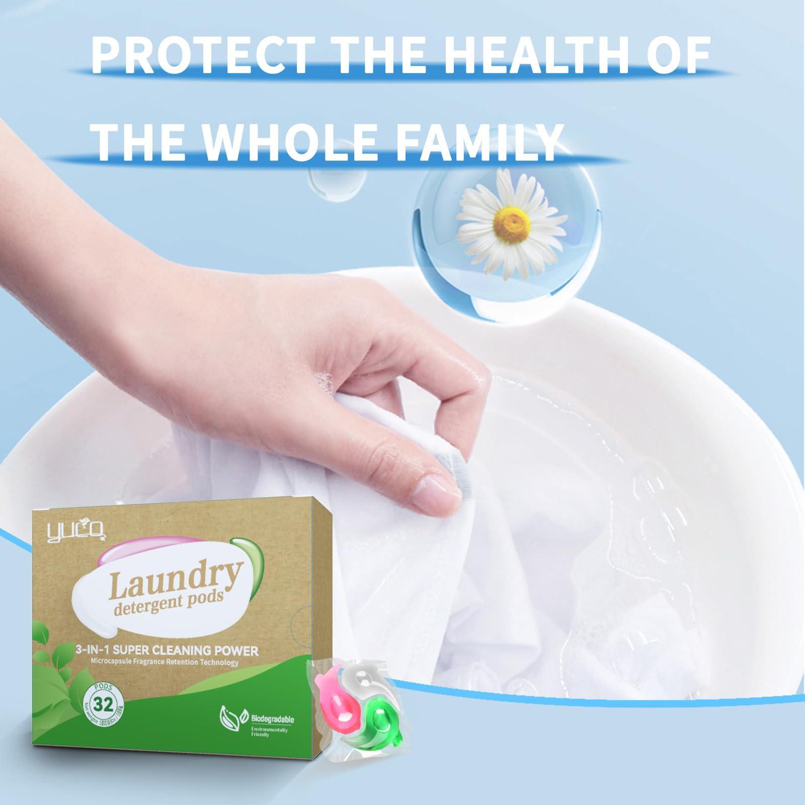 YUCO Pods Laundry Detergent Hypoallergenic, 3IN1 Super Cleaning Power, Microcapsule Fragrance Retention Technology (Forest Scent,1 Box of 32 Pod,Net 15g/pod,Net 480g) - Image 5
