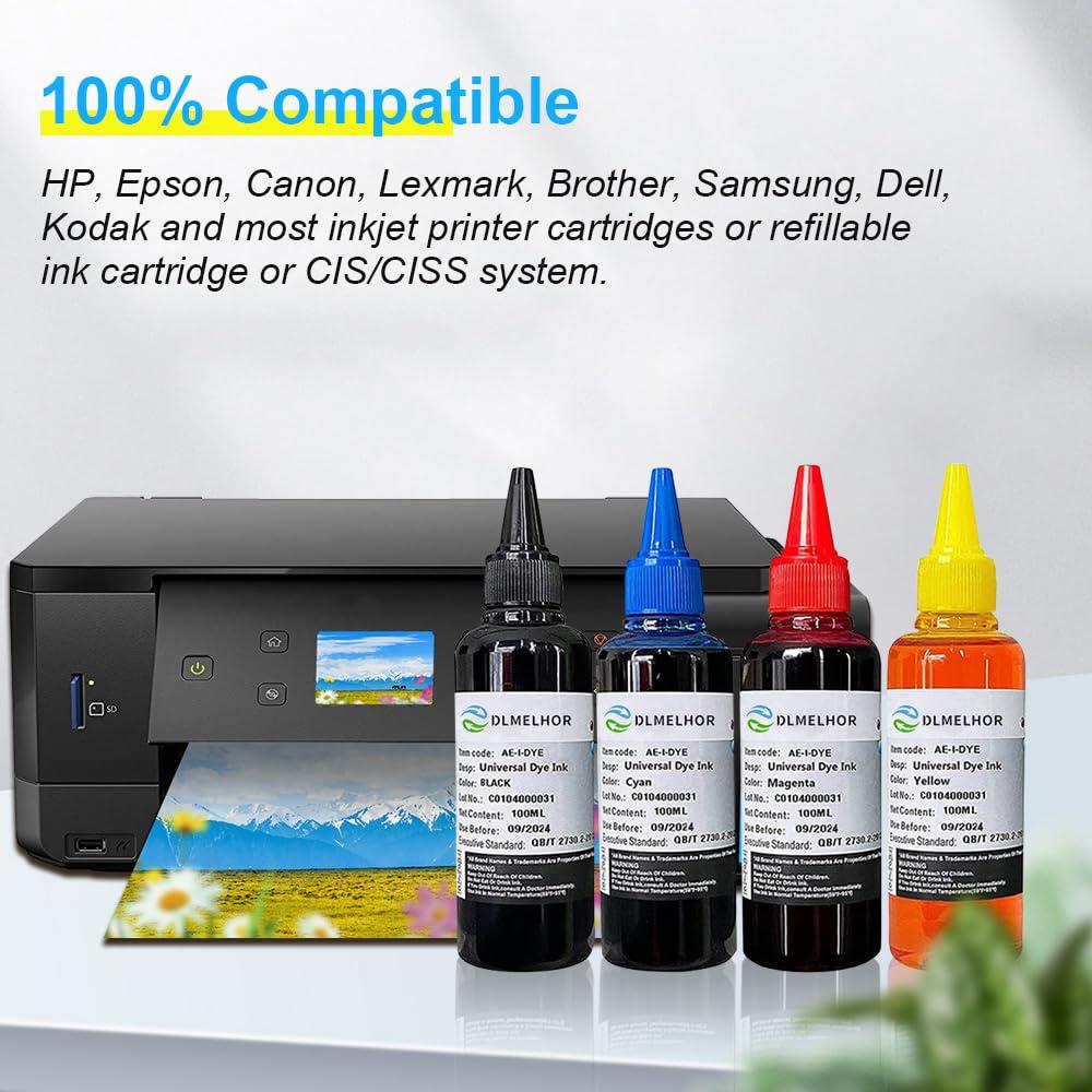 Universal Dye Ink Refill Kit for HP Canon Brother Lexmark Samsung Dell Kodak Inkjet Printers 6 Color Set 6pcs(BK+CMY+LC+LM) Compatible Cartridges Refillable Cartridge CISS CIS System with 4 Syringes - Image 2