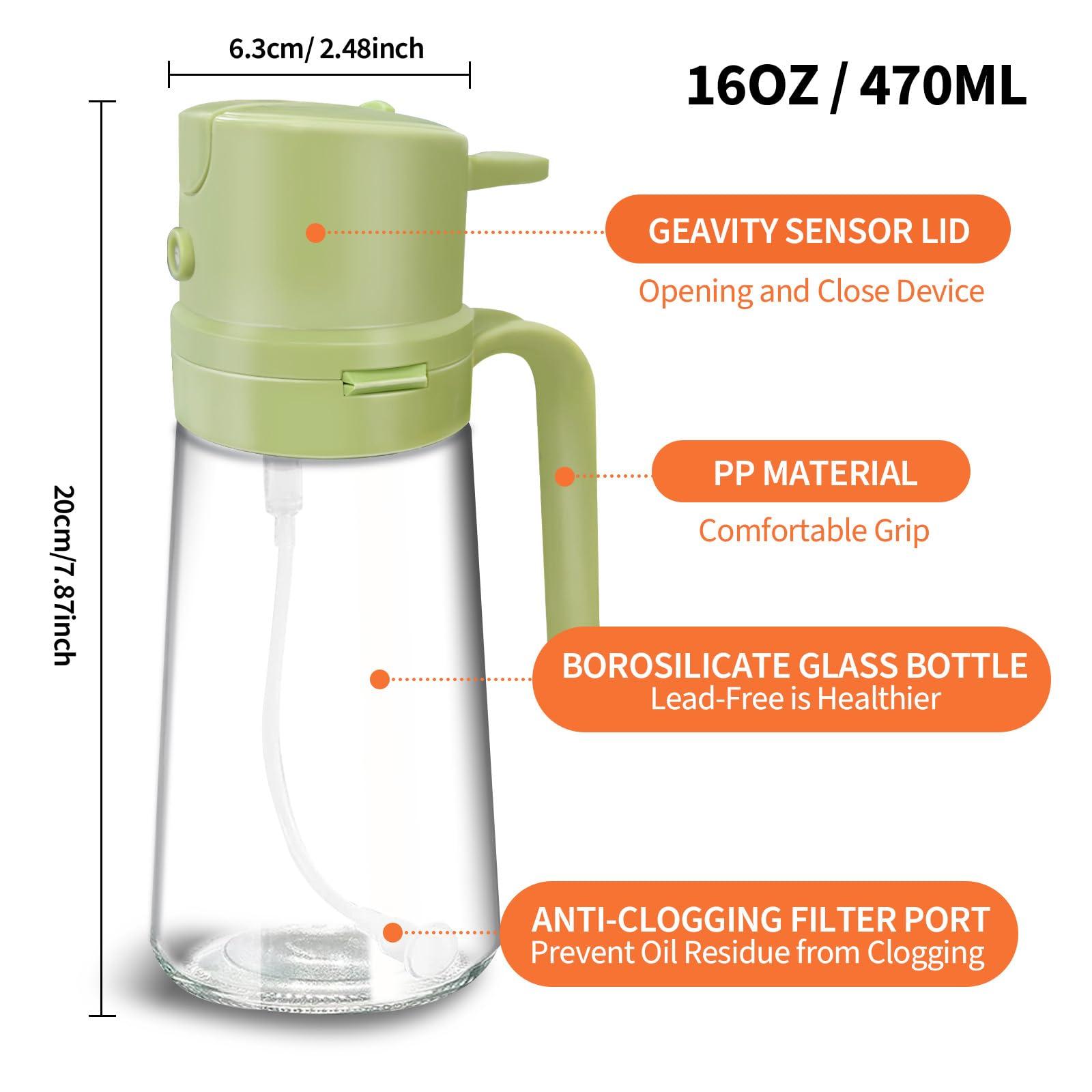 YARRAMATE 16oz/470ml Easy Refillable Oil Sprayer for Cooking, 2 in 1 Oil Dispenser for Kitchen and Oil Sprayer Bottle, Food-Grade Glass Oil Mister with Simple Open Design, Air Fryer,BBQ (Green) - Image 3