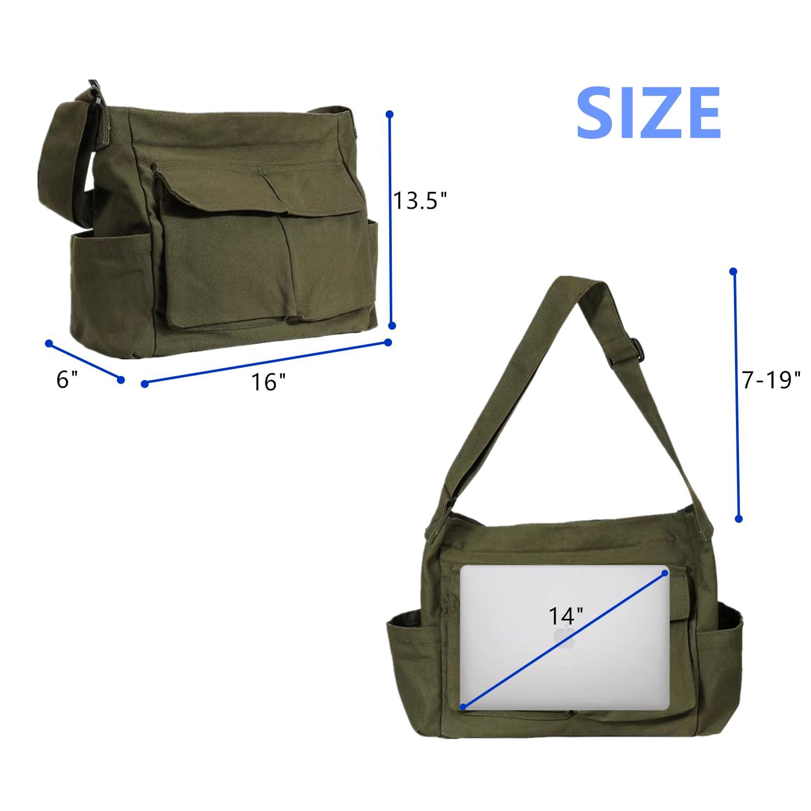 Vintage Canvas Crossbody Messenger Bag with Multiple Pockets and Hook-and-loop Closure, Ideal for School - Image 3