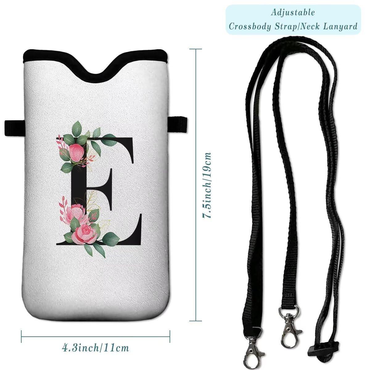 FREZORA Cell Phone Sleeves Bag Case Crossbody Neoprene Holder Lanyard Phone Pouch for Women Men 7.5 X 4.5 Inches - Letter_E - Image 4