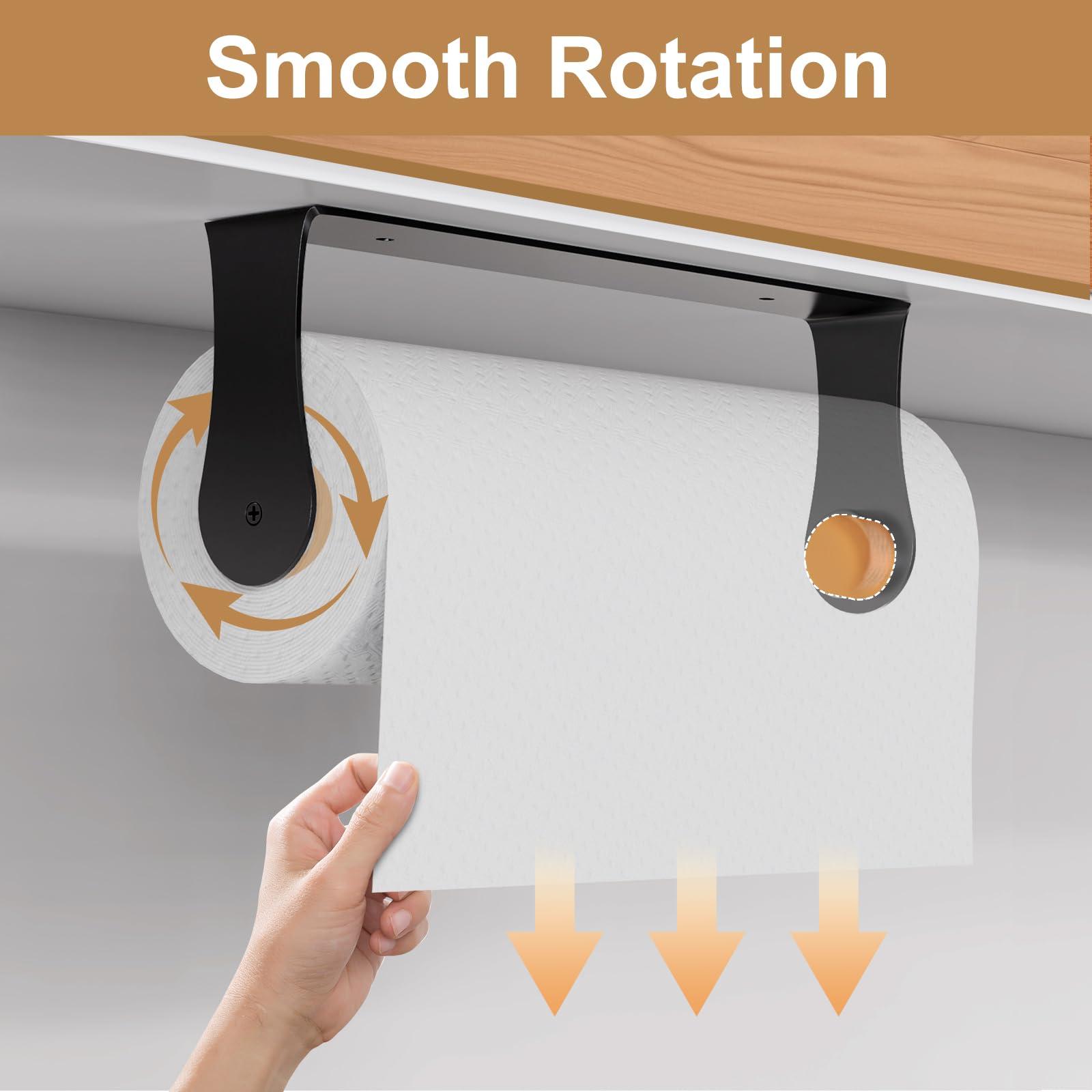 HZE Paper Towel Holder Under Cabinet, Stainless Steel, Black Wall Mount Paper Towel Holder for Kitchen and Bathroom, Adhesive or Screws - Image 3