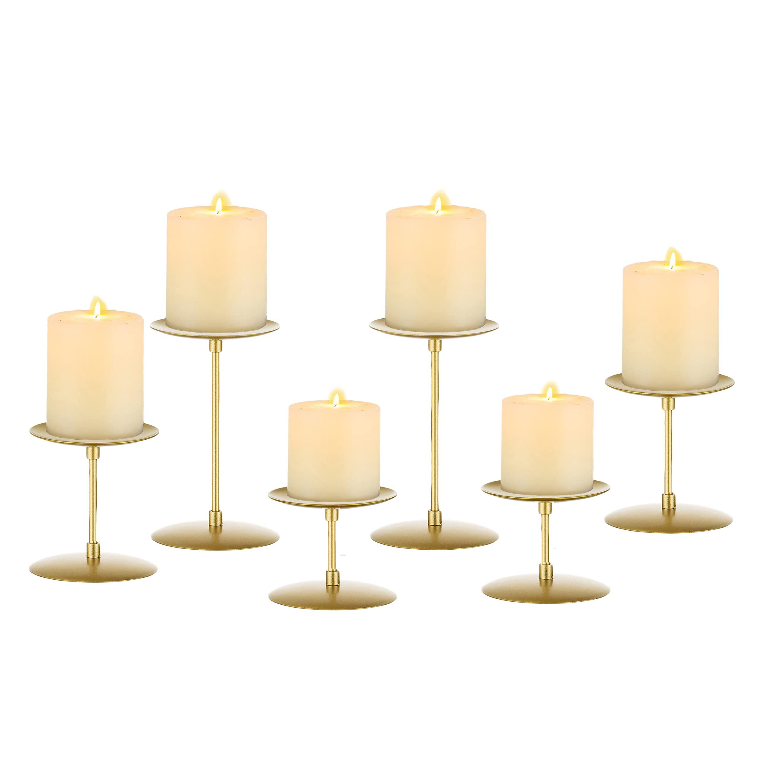 Pillar Candle Holders Candle Plates - Set of 6 Candelabra Candle Stand Iron Plate Minimalism Modern Home Mantel Dinning Table Christmas Decorations Centerpiece for Wedding, Party, Events, Gold
