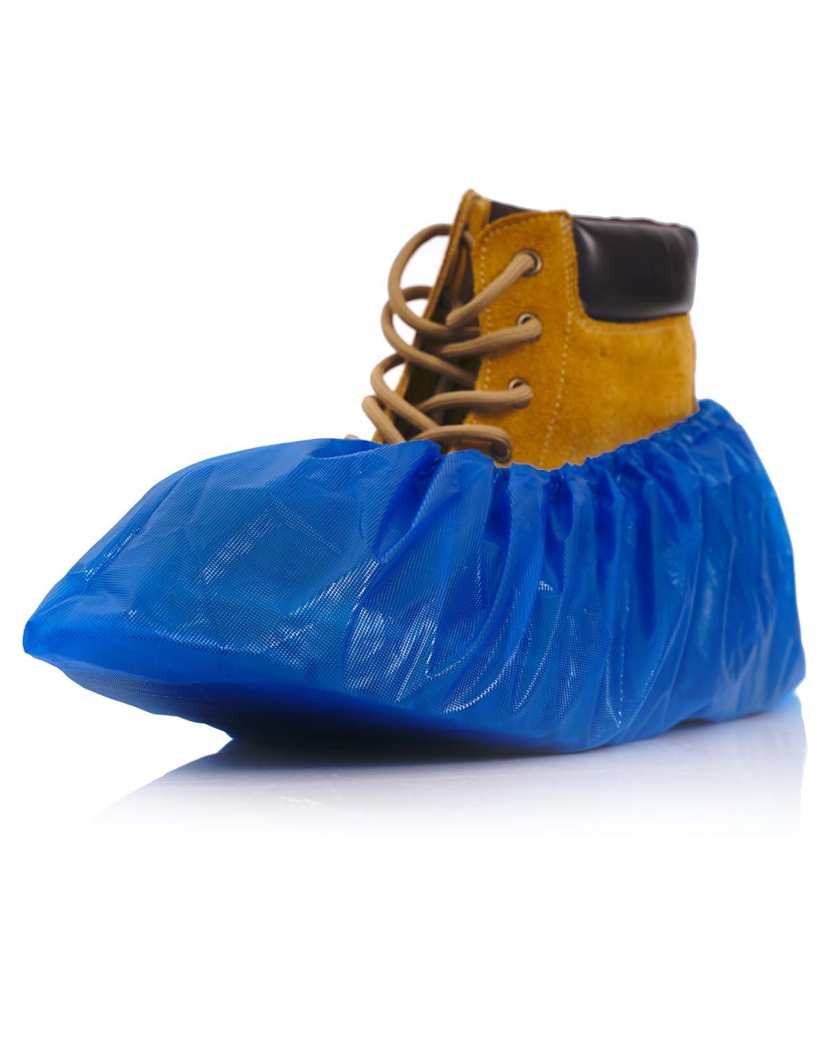 Buself Heavy Duty Disposable Shoe Covers, Extra Large 6.7x17.7 In, Thick 0.3 Oz, Waterproof Non-Slip Shoe Booties, 100 Pieces Boot Covers for Indoor/Outdoor Use, One Size Fits All