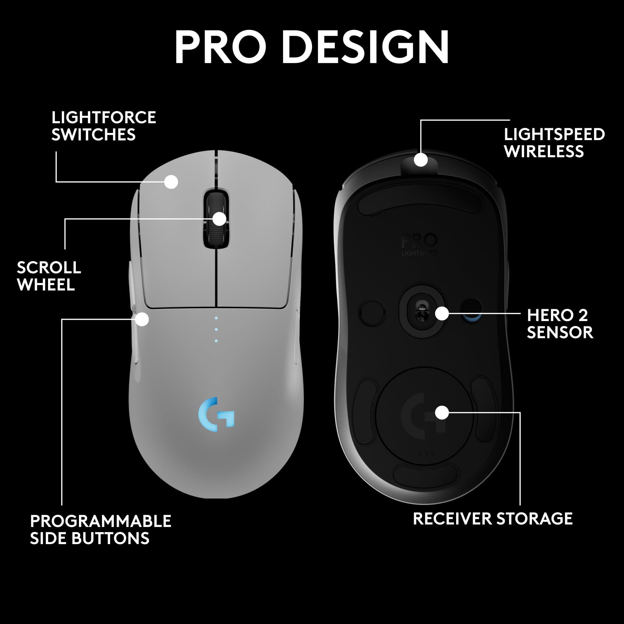 Logitech G PRO 2 Lightspeed Wireless Gaming Mouse, Right- or Left-Handed Mouse with up to 4 Customizable and Switchable Magnetic Side Buttons, 44K DPI Sensor, USB-C Charging, for PC/Mac - White - Image 8