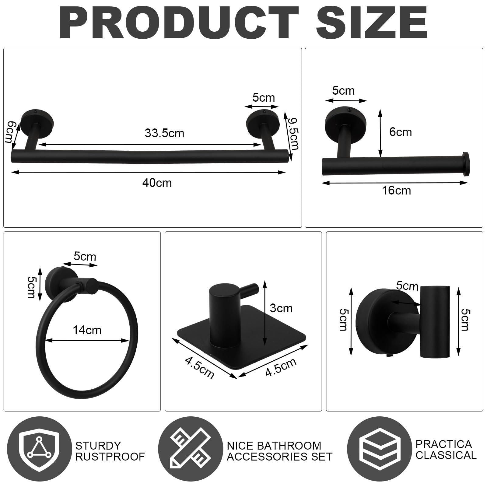 Blulu 28 Pcs Bathroom Hardware Set Stainless Steel Bathroom Accessories Set, Including 16'' Bath Towel Bar, Towel Rings, Robe Hooks, Toilet Paper Holders, Wall Mounted (Matte Black) - Image 2
