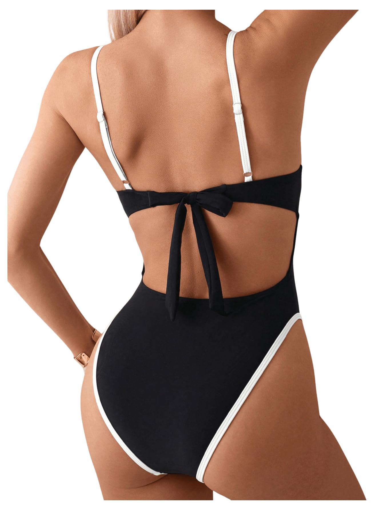 SweatyRocks Women's Tie Backless One Piece Swimsuit Cut Out Bathing Suit Swimwear