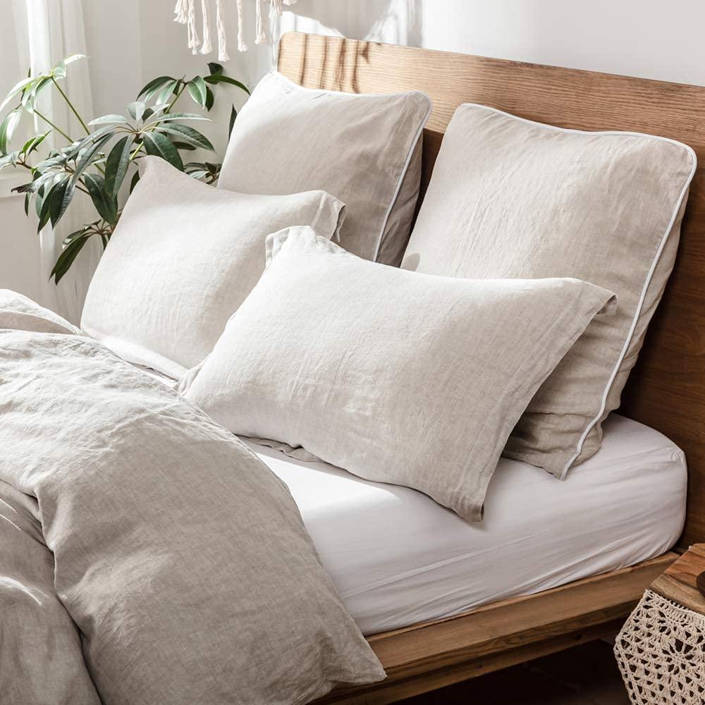 King Linens 100% French Linen Pillow Shams Basic Style - Pack of 2 - Washed Solid Color Natural Flax Soft Breathable - Linen, 20'' x 26'' - Image 8