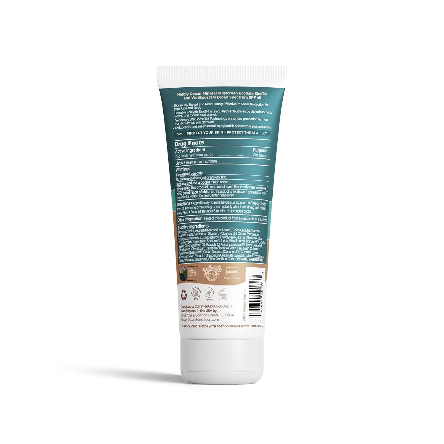 Happy Ocean SPF 45 Biodegradable Reef Safe Sunscreen for Face & Body, Non-Nano Zinc Oxide, Natural Fragrance Free Non Toxic Organic Mineral Sunscreen, Travel Size Reef Friendly Mineral Based 2.5 Fl Oz - Image 7