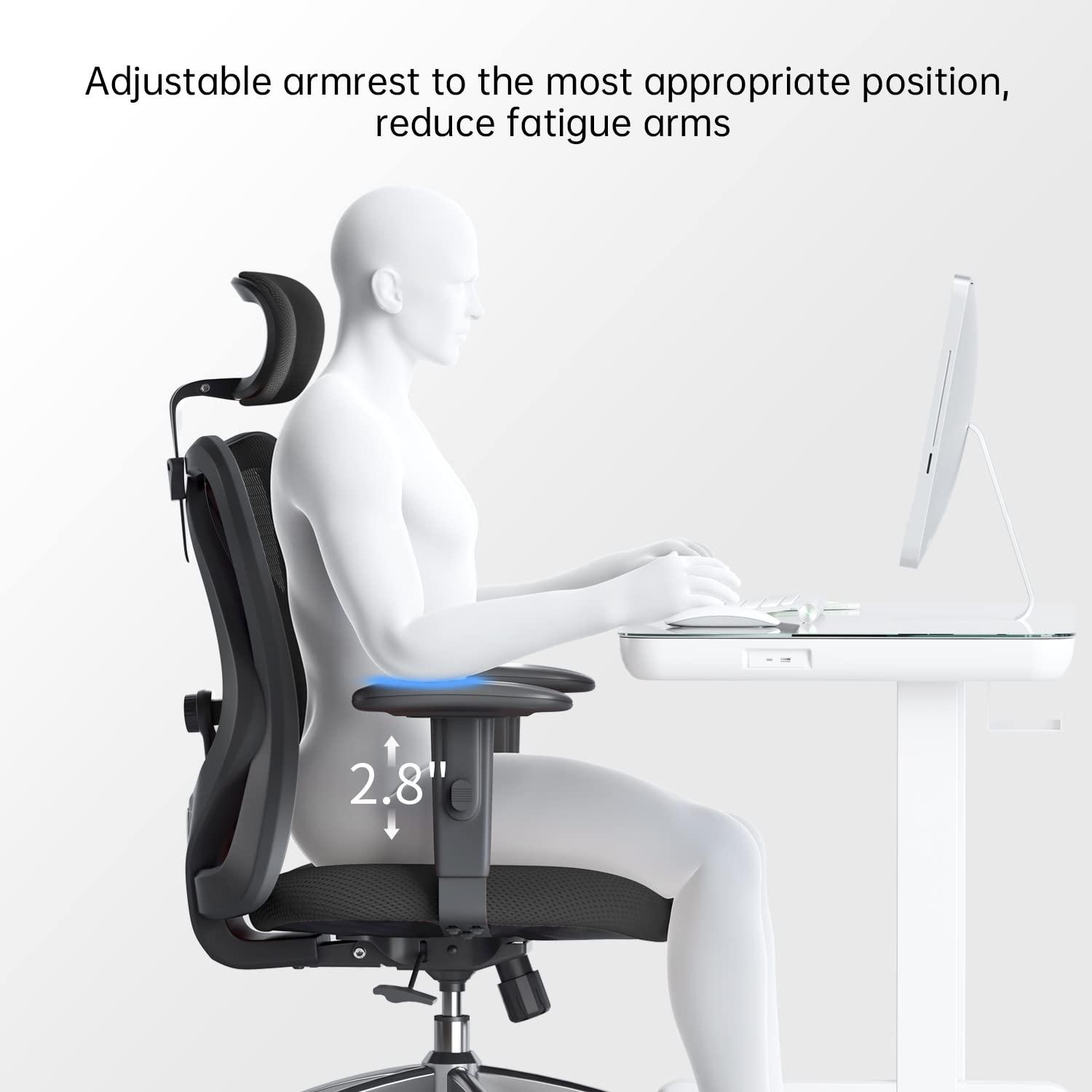 SIHOO M18 Ergonomic Office Chair for Big and Tall People Adjustable Headrest with 2D Armrest Lumbar Support and PU Wheels Swivel Tilt Function Black - Image 6