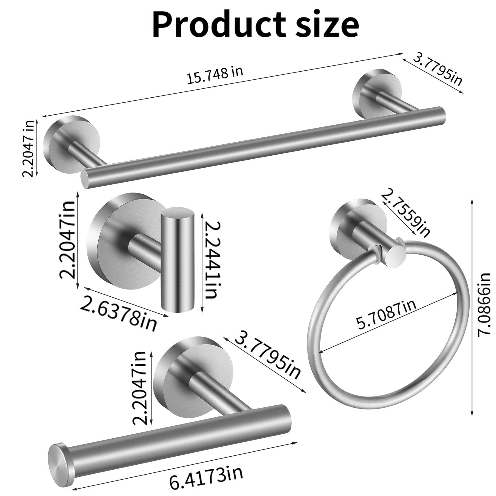 Hinmood Bathroom Hardware Set 10 Pieces, Stainless Steel Towel Bar Set Includes 16 inch Towel Bar, Towel Hook, Towel Ring Toilet Paper Holder - Image 2