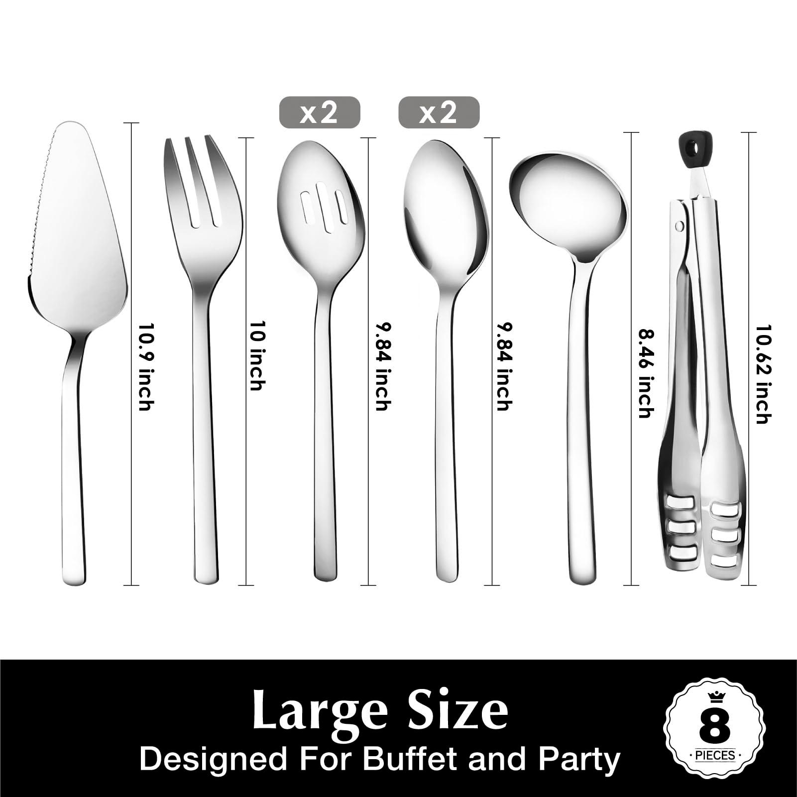 KINGSTONE Large Hostess Serving Utensils Set, 18/10 Stainless Steel Heavy Duty 10-inch Serving Utensils, Slotted Spoons, Forks, Tongs, Cake Pie Server for Buffet, Wedding, Party - Image 3