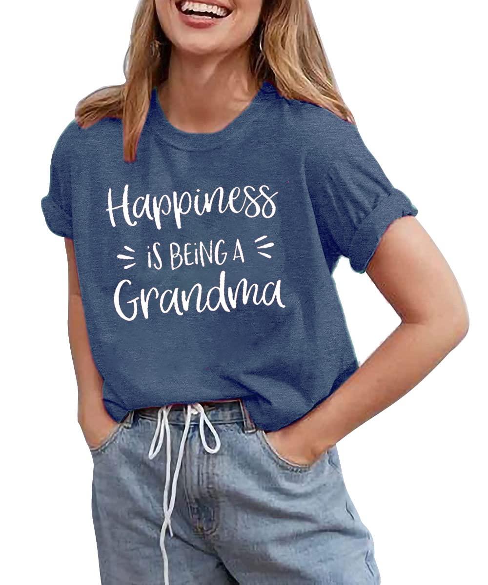 Grandma Shirts for Women Happiness is Being a Grandma Letter Printed Tshirt Grandmother Casual Short Sleeve Tee Tops - Image 2