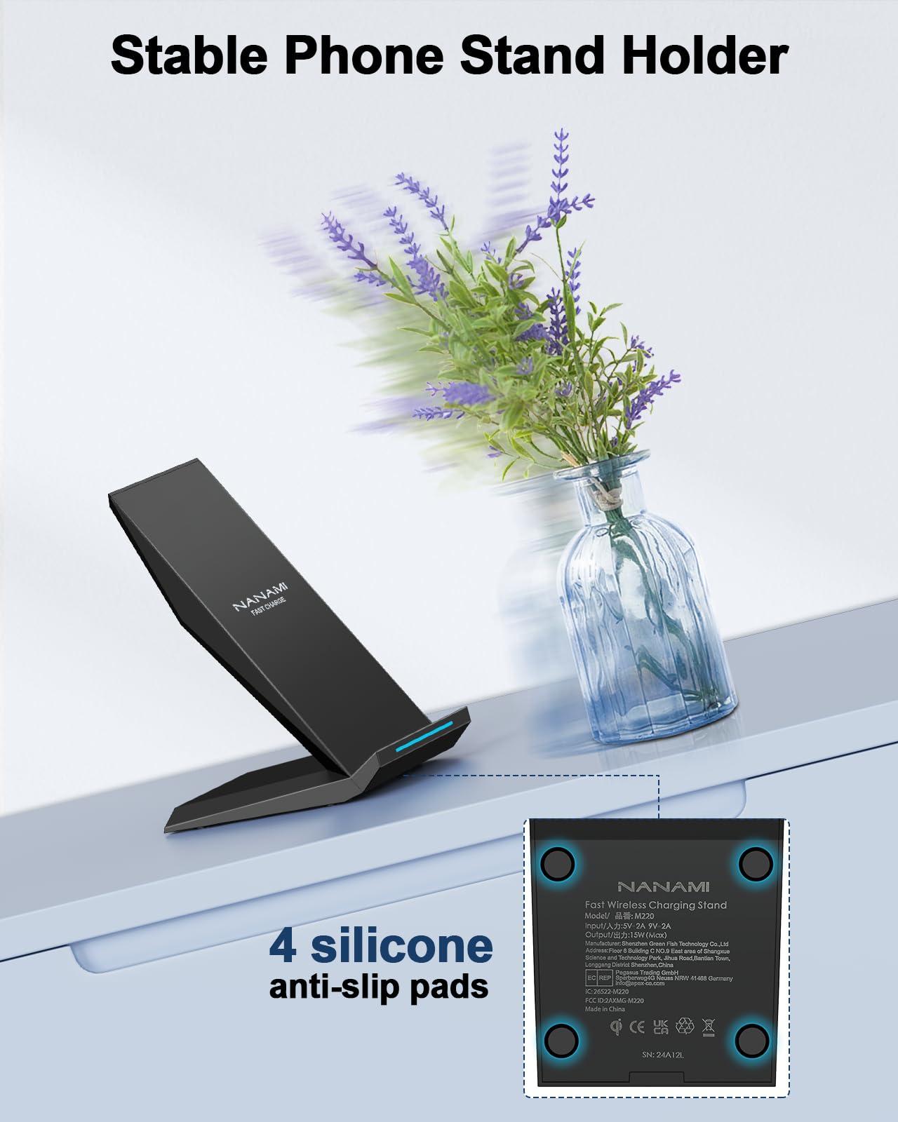 Fast Wireless Charger, NANAMI 15W Qi Certified Wireless Charging Stand Compatible iPhone 16/15/15 Pro/15 Plus/15 Pro Max/14/14 Pro/13/12, for Samsung Galaxy S25/S24/S23/S22/S21 and Qi-Enabled Phone - Image 6
