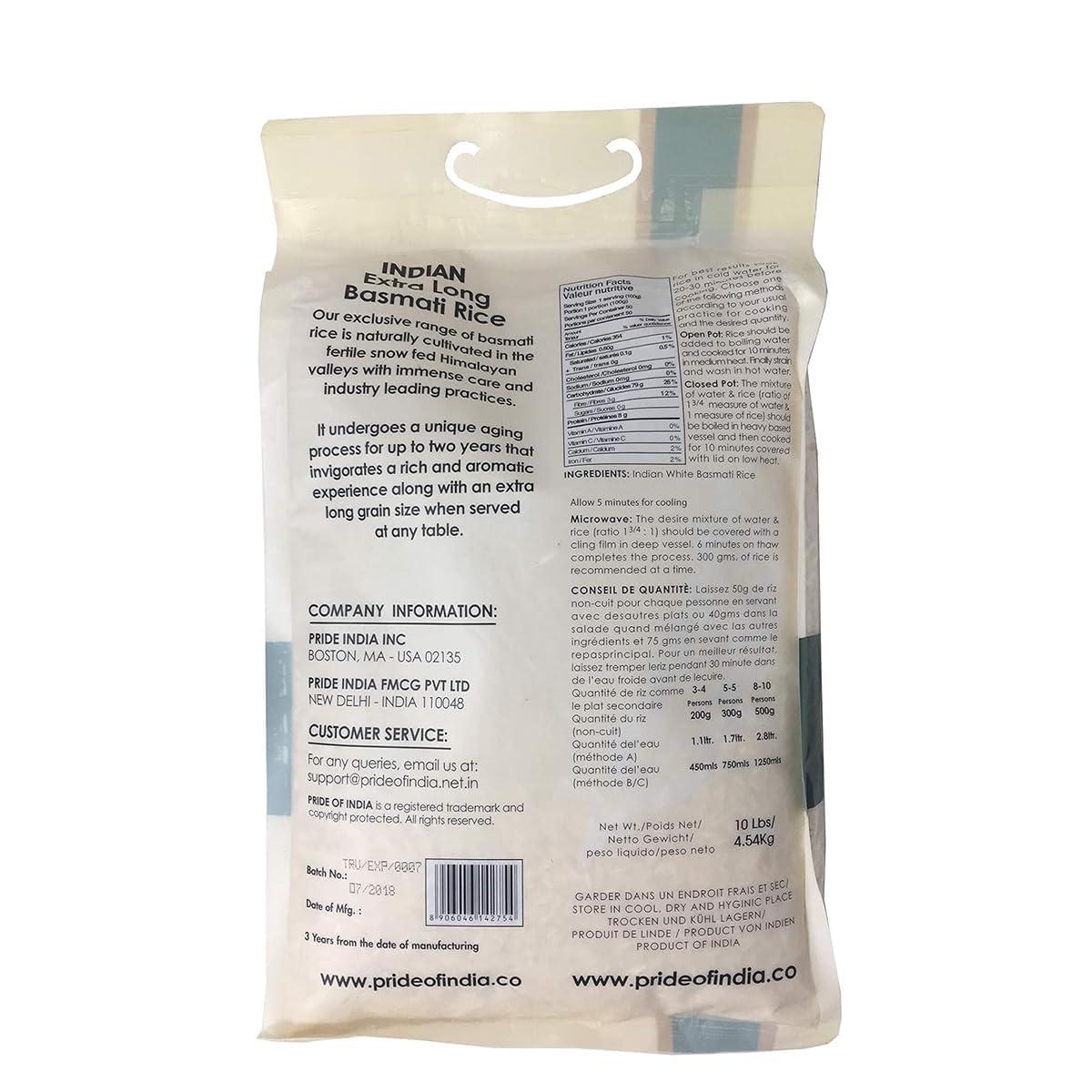 Pride Of India - Extra Long Indian Premium White Basmati Rice, 10 Pound (4.54 Kilo) Reclosable Bag - Naturally Aromatic, Aged, Flavorful, Slender, Non Sticky Grains - Great Value for Money - Image 3