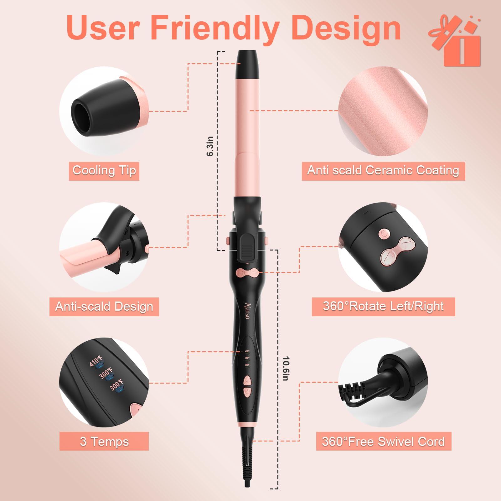 Automatic Rotating Curling Iron, 3 in 1 Thermal Brush Set 1-1 1/2 Inch, Auto Hair Curler with 3 Temps, 100 Million Ionic, Travel Dual Voltage Self Curling Wand for Beach Waves, Ceramic Coating - Image 9