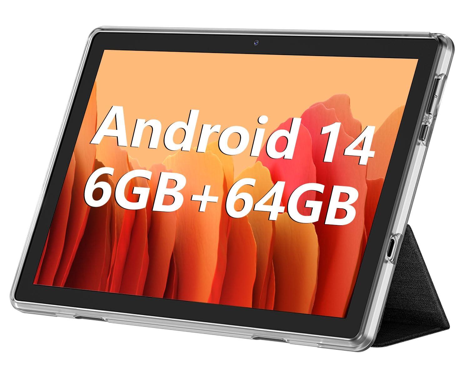 Android Tablet, 10.1 inch Android 14 Tablets 6GB RAM 64GB ROM 1TB Expand, 1280x800 IPS HD Touchscreen,6000mAh Battery, Bluetooth, Dual Camera, GMS, WiFi (Black)