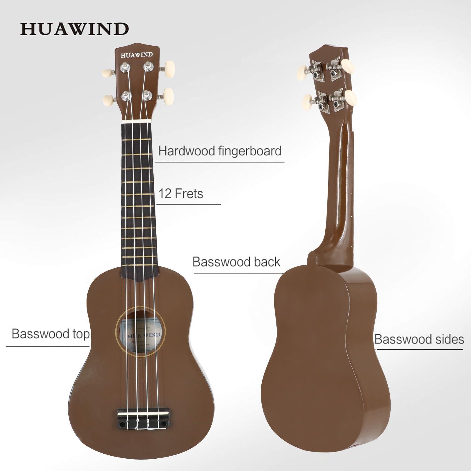 HUAWIND 21 Inch Soprano Ukulele for Beginners, Hawaiian Ukulele Four String Wood Ukelele Professional Ukalelee For Adult Student Starter (Brown) - Image 3