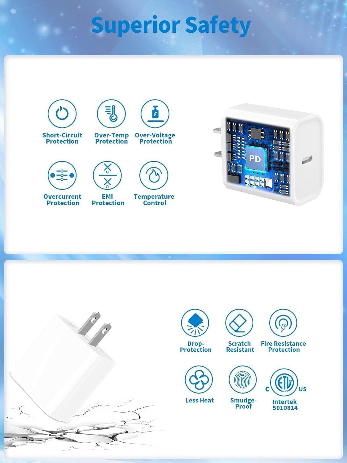 USB C Charger Block 20W,3-Pack PD Type C Wall Fast Charger Adapter with 3 Pack 6FT Long USB-C to Lightning Cable Compatible with i.Phone 14 13 12 11 XS XR X 8 i.Pad AirPods - Image 4